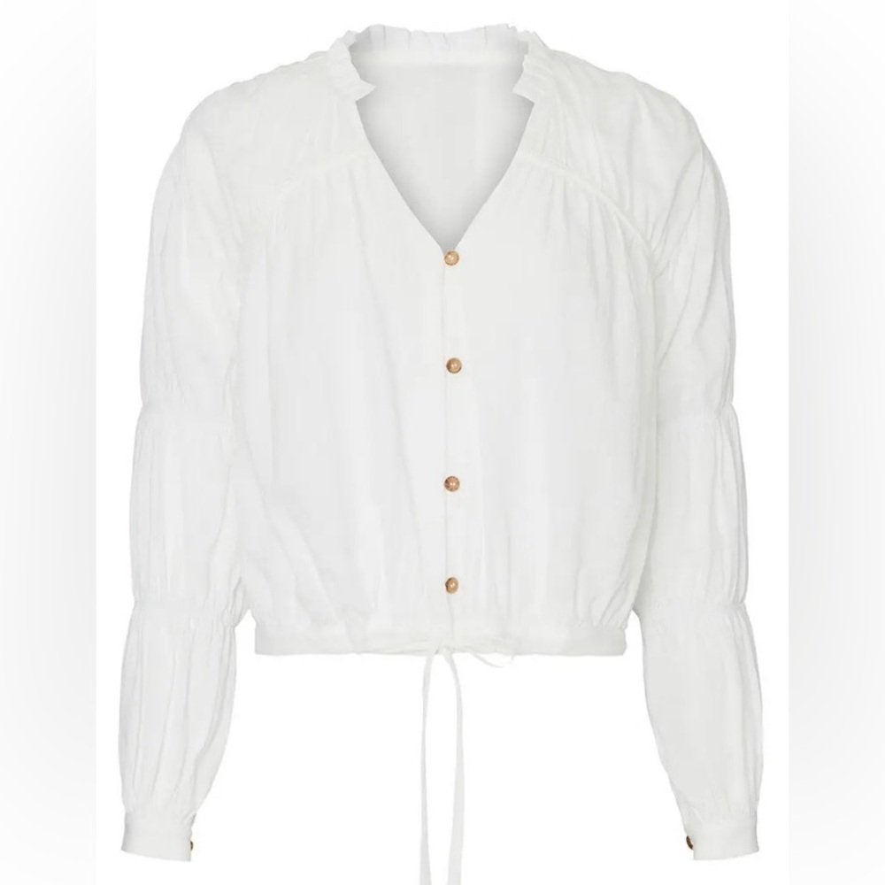 Love, Whit White Button-Up Peasant Top